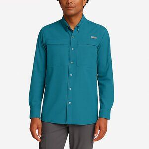 EDDIE BAUER Men's Long Sleeve Woven Tech Shirt UPF 50 Collared Button-Up Large